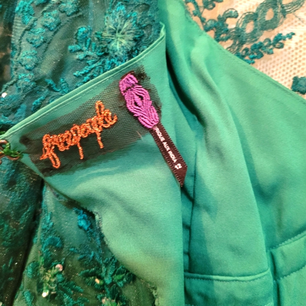 Free People Size 12 Elegant Teal Lace Scalloped Trim Romper - Picture 4 of 9